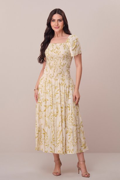 Vestido Verde Midi na Viscose Fluido Ludmila Tatá Martello