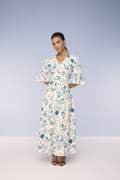 Vestido Mídi Godê de Crepe Estampa Exclusiva Titanium Jeans