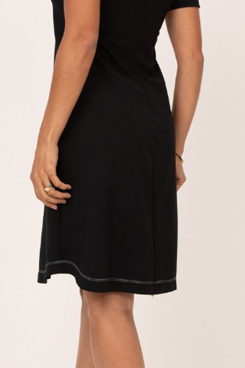 vestido classico de ponto roma preto com pespontos brancos lekazis 2