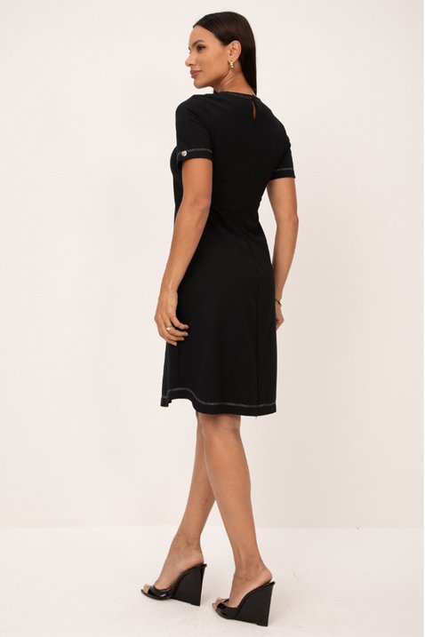vestido classico de ponto roma preto com pespontos brancos lekazis 4