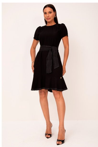 Vestido Preto Clássico em Alfaiataria Pespontado Angelita Lekazis