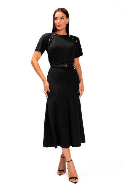 Conjunto Preto de Malha Ponto Roma Flora Lekazis