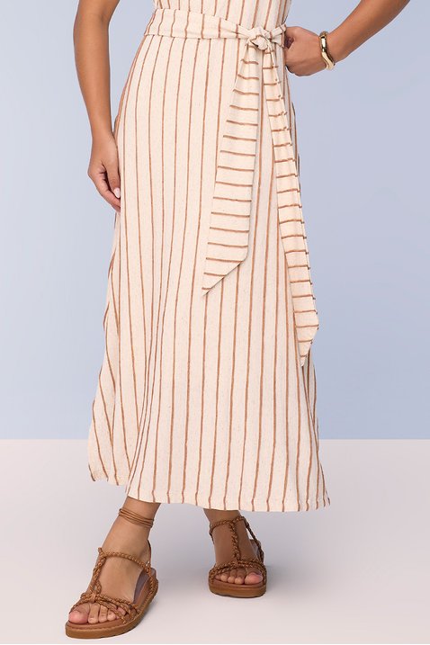 vestido creme evase de malha listrada com faixa titanium jeans 4
