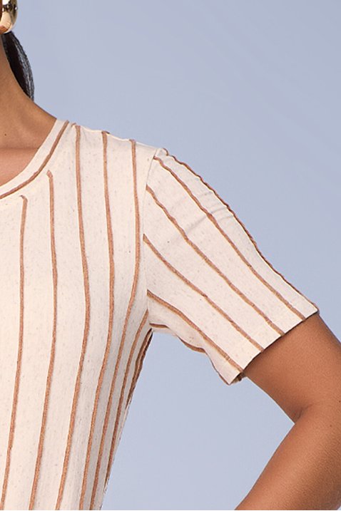 vestido creme evase de malha listrada com faixa titanium jeans 7