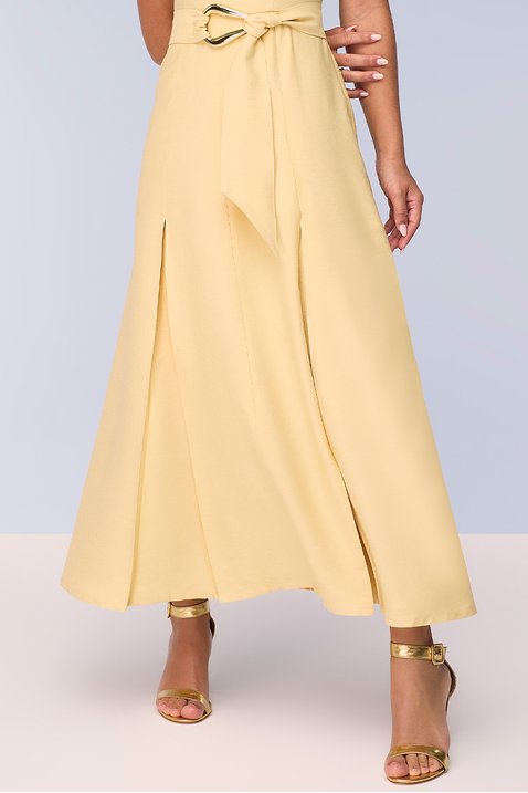 vestido amarelo midi gode alfaiataria de viscose com faixa titanium jeans 7