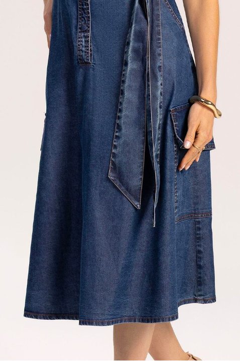 vestido gode jeans com bolsos e faixa para amarracao laura rosa 4