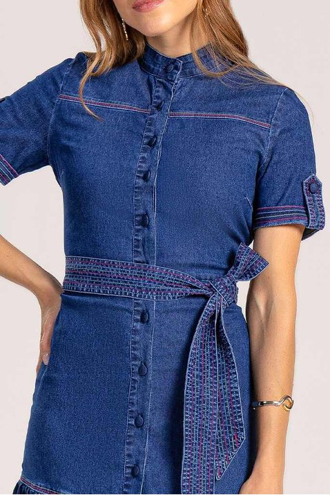 vestido evase jeans com pespontos coloridos laura rosa 2