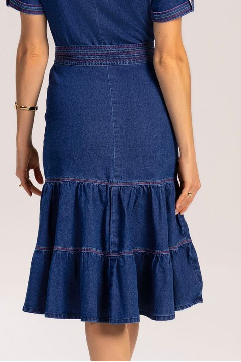 vestido evase jeans com pespontos coloridos laura rosa 4