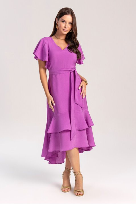 vestido evase alfaiataria de viscose roxo com faixa para amarracao laura rosa 5