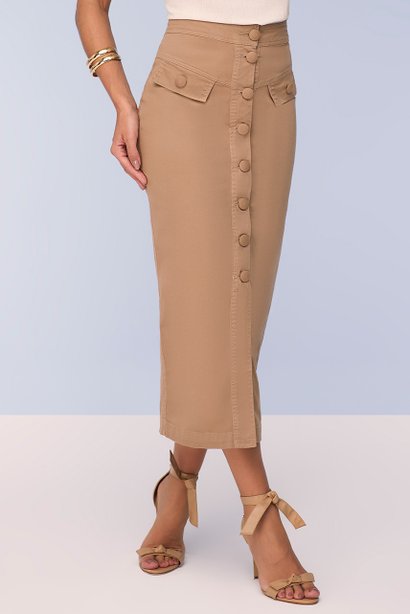 Saia Mídi Lápis Sarja Color Marrom Titanium Jeans