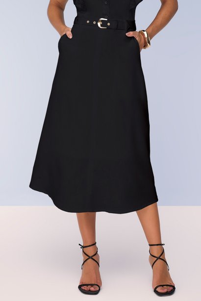 Saia Preto Mídi Evasê de Alfaiataria Titanium Jeans