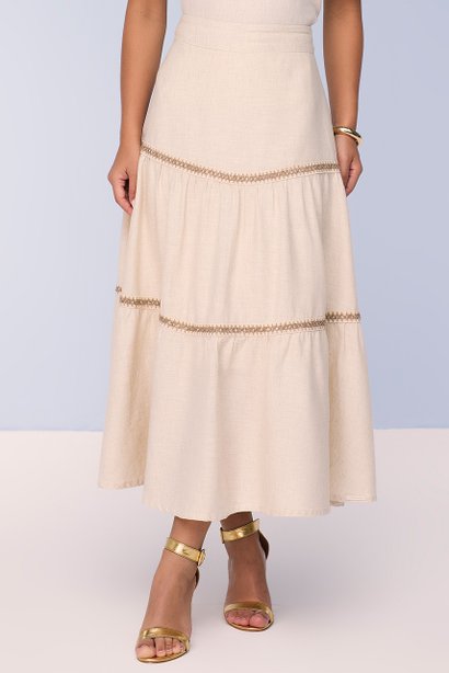 Saia Cru Mídi Evasê Viscolinho Sustentável Titanium Jeans