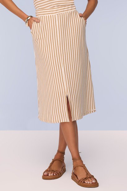 Saia Evasê de Malha Tricot Listrada Titanium Jeans