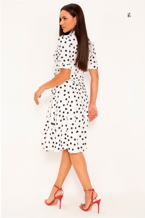 vestido classico em soft de poas branco e preto elica lekazis 3