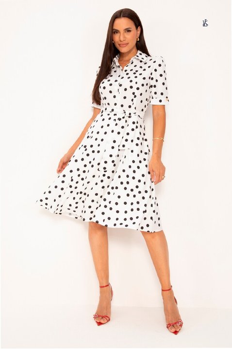 vestido classico em soft de poas branco e preto elica lekazis 5