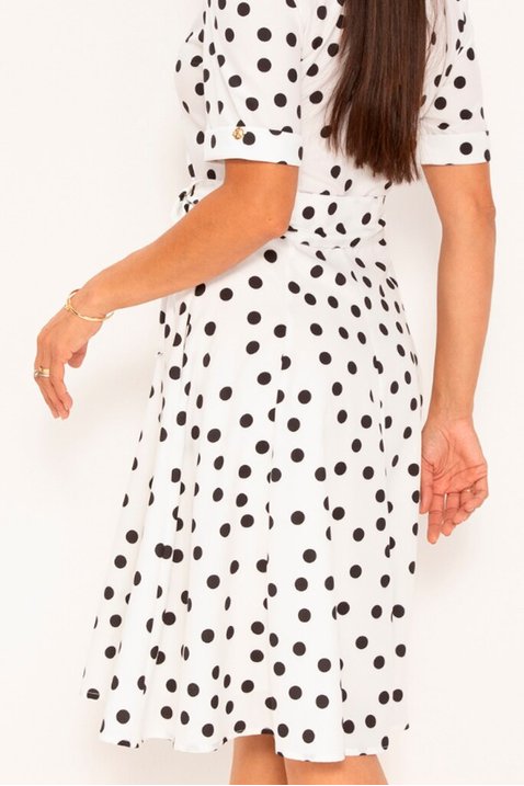 vestido classico em soft de poas branco e preto elica lekazis 1