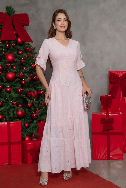 Vestido Rosa Bebê Longo em Laise Luciana Pais