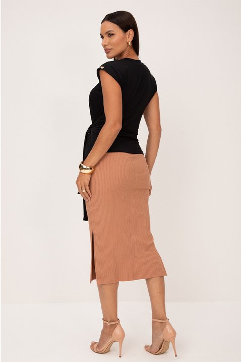 saia midi de malha canelada mocha mousse ellen lekazis 1