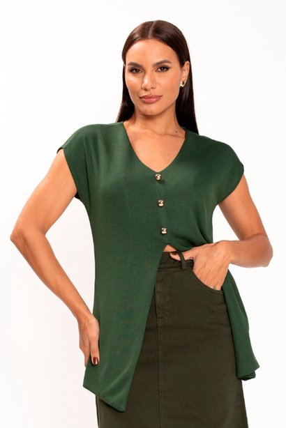 Colete de Malha Tricot Verde Militar Jaqueline Lekazis