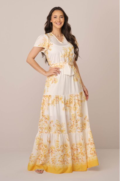 Vestido Longo no Crepe Estampado Tainara Tata Martello