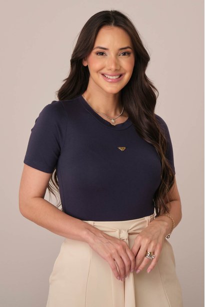 Blusa Azul Marinho Curta na Malha Ajustada Kiara Tata Martello