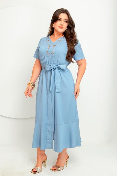 vestido longuete jeans leve claro bordado bella boni 8