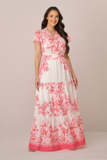 Vestido Pink Longo no Crepe Estampado Tainara Tata Martello