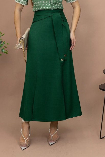 Saia Max Verde Com Recortes e Faixa Na Cintura Para Laço Luciana Pais