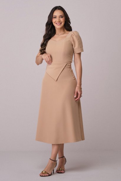 Conjunto Bege Midi com Pala Assimétrica Nicole Tata Martello