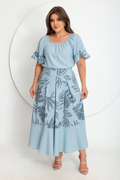 Conjunto Azul Claro Jeans Leve Estampado Bella Boni