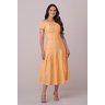 Vestido Laranja Midi no Linho Bordado Ariana Tatá Martello