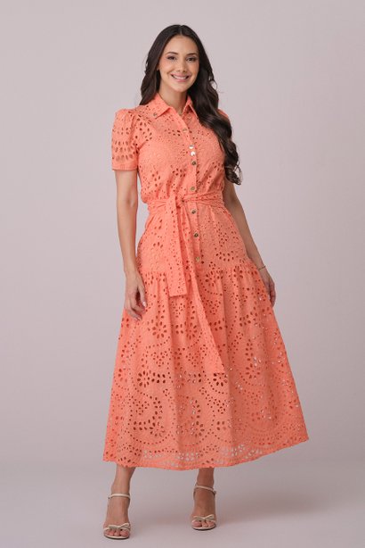Vestido Coral Midi no Algodão Juliete Tatá Martello