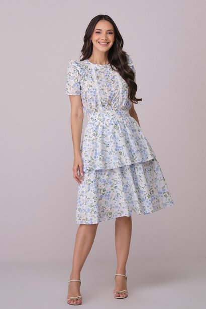 Vestido Off White Curto no Algodão Estampado Veronica Tatá Martello