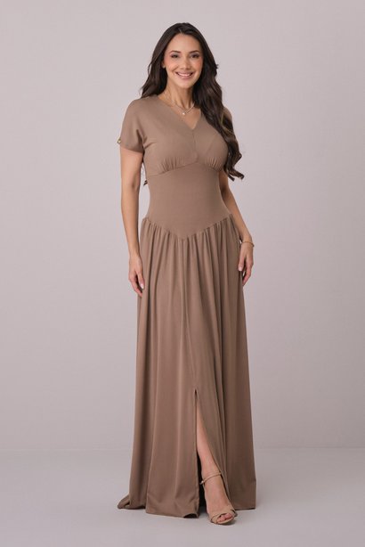 Vestido Marrom Longo na Malha Gabriela Tata Martello