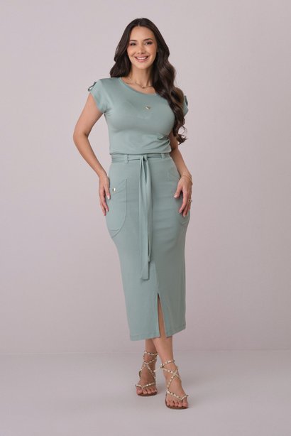 Conjunto Verde Midi na Malha Estruturado Meire Tata Martello