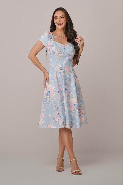 Vestido Azul Midi na Alfaiataria Thais Tatá Martello