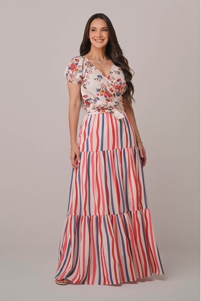 Vestido Azul Longo Estampa Exclusiva Luiza Tatá Martello