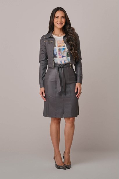 Saia Chumbo Curta no Bengaline com Faixa Beatriz Tatá Martello