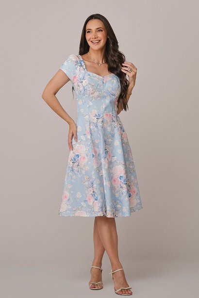 Vestido Azul Midi na Alfaiataria Thais Tatá Martello