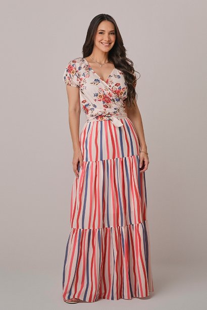 Vestido Azul Longo Estampa Exclusiva Luiza Tatá Martello