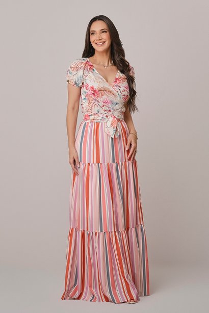 Vestido Laranja Longo Estampa Exclusiva Luiza Tatá Martello