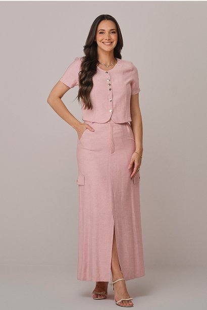 Conjunto Rosa Maxi Midi na Viscose Rafaela Tatá Martello