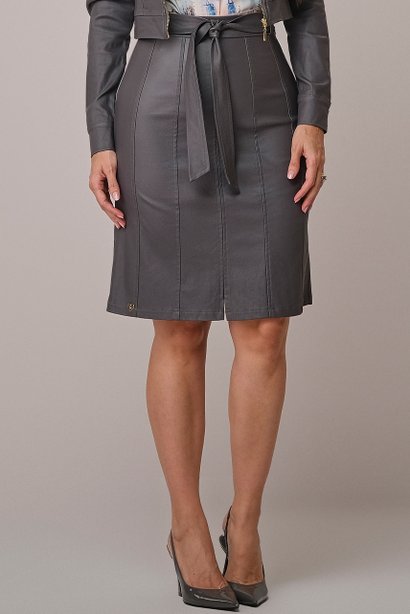 Saia Chumbo Curta no Bengaline com Faixa Beatriz Tatá Martello