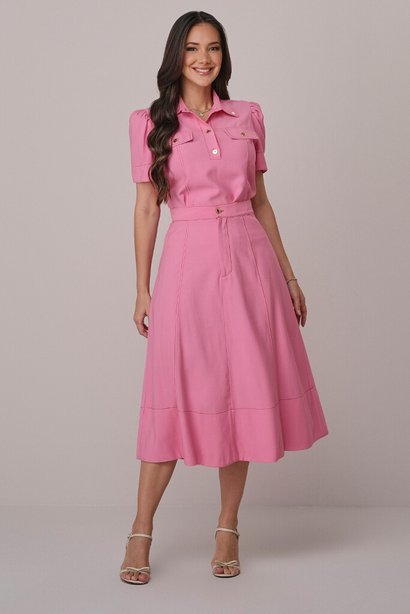 Conjunto Rosa Midi na Alfaiataria Pespontado Carol Tata Martello