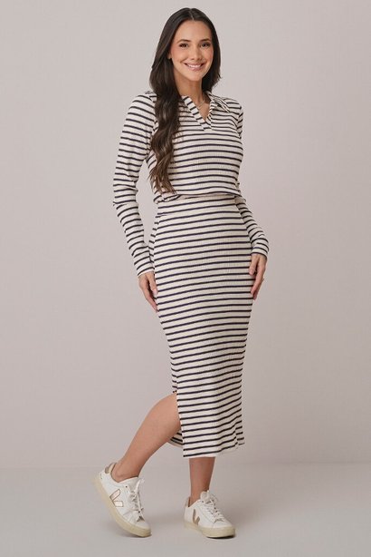 Conjunto Midi na Malha Canelada Bianca Tata Martello