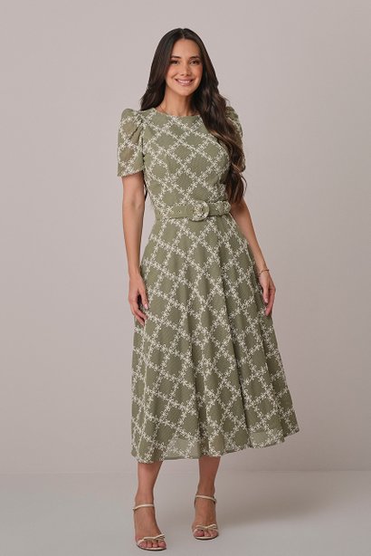 Vestido Verde Maxi Midi na Tela Bordada Analia Tatá Martello