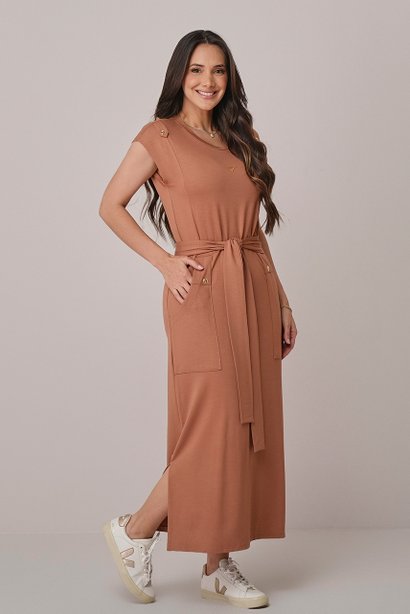 Vestido Maxi Midi com Faixa Pamela Tatá Martello