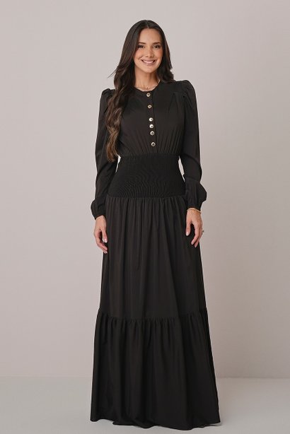 Vestido Preto Longo no Crepe Maria Tatá Martello