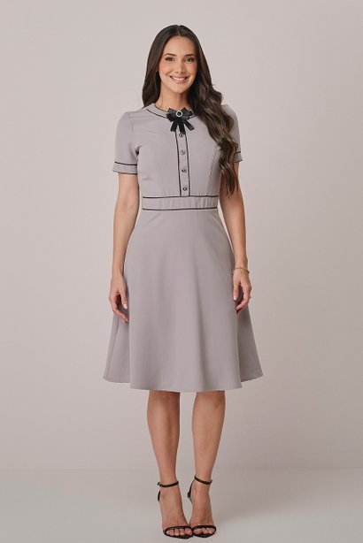 Vestido Cinza Curto com Laço Elen Tatá Martello