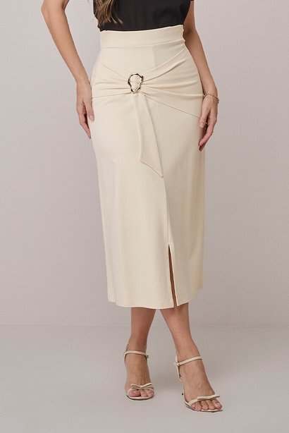 Saia Midi na Alfaiataria com Fivela Dourada Viviane Tata Martello